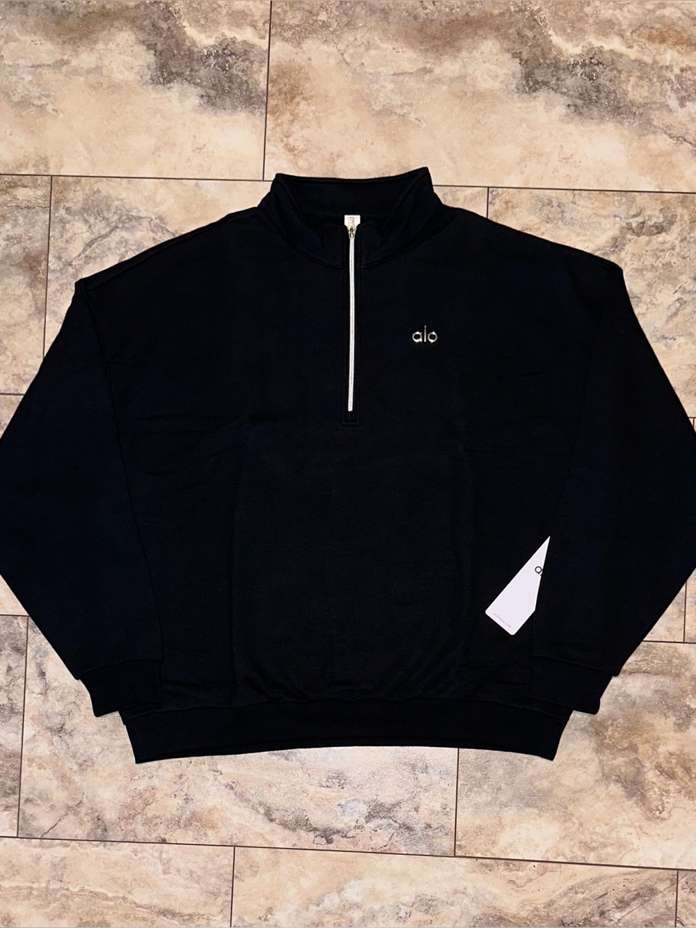 Alo Yoga Accolade 1/4 Zip Pullover Black NWT Quarter Zip Sweatshirt Size XL